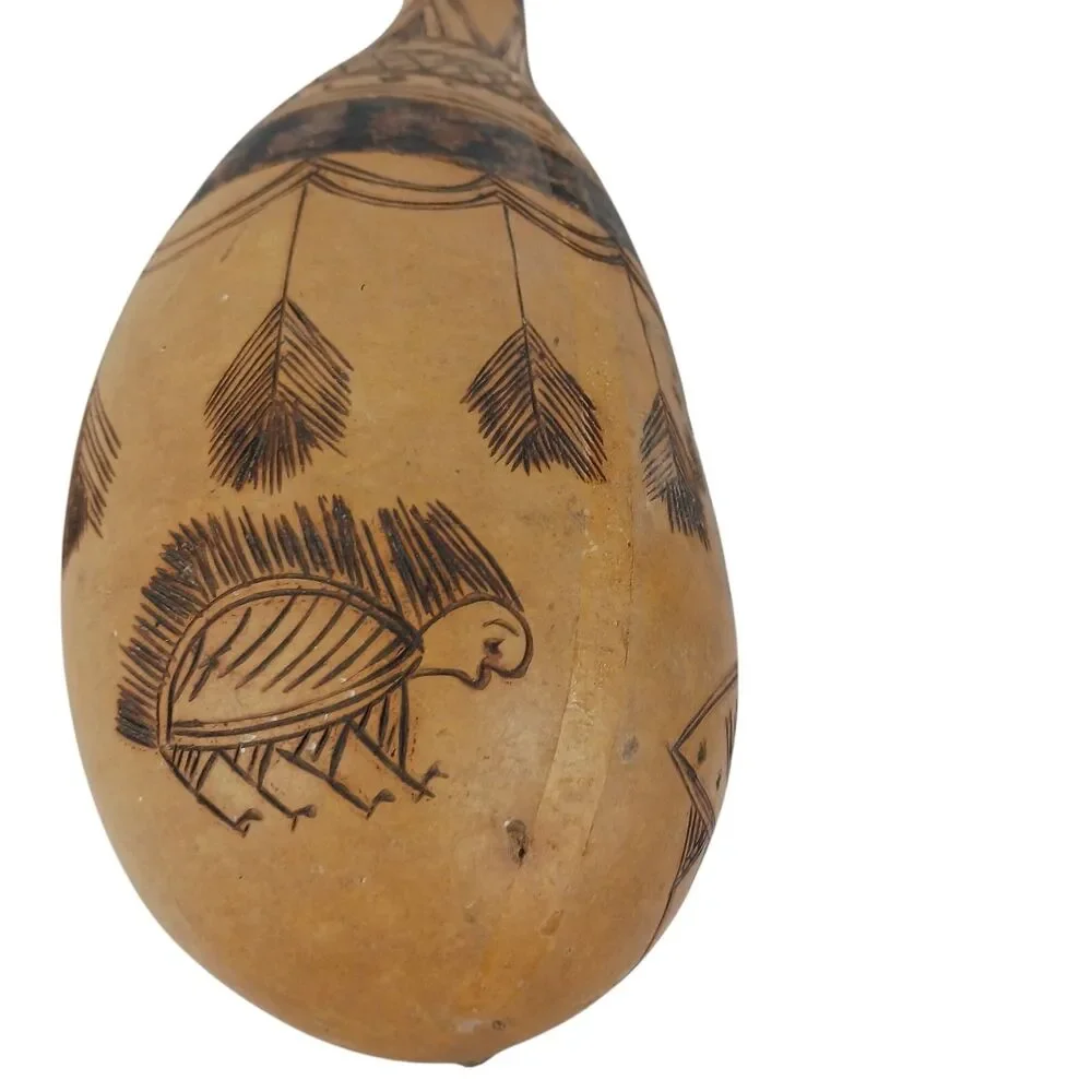 Vtg Hand Crafted South American Gourd Musical Instrument Piranha Porcupine 15